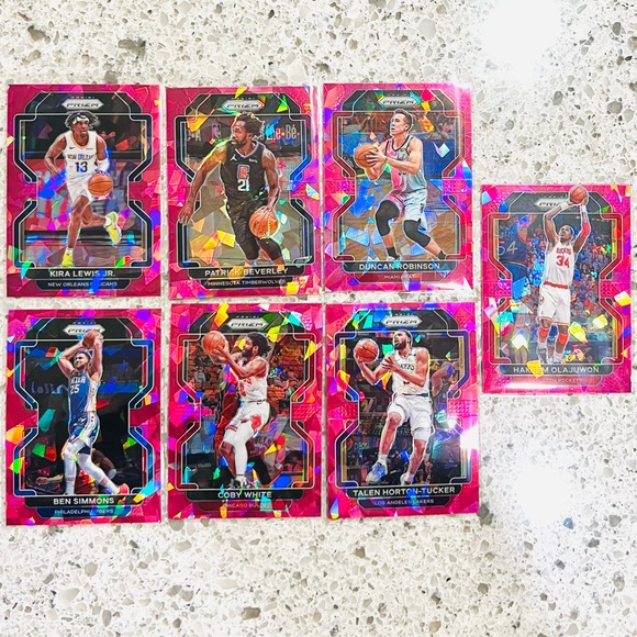 NBA PINK ICE PRIZM CARDS 7 CARD LOT BEN SIMMONS HAKEEM OLAJUWON COBY WHITE +more - Picture 1 of 3